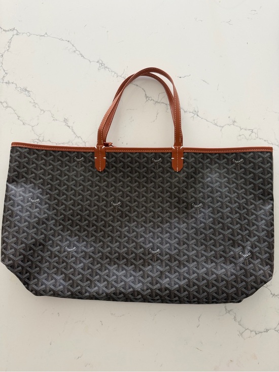 Handbags - Brown Patterned Tote Bag with Tan Trim